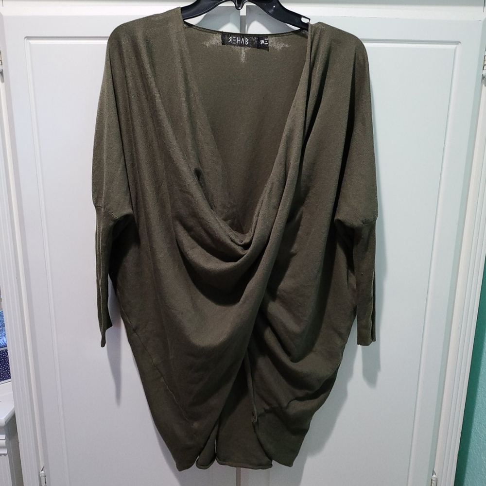 Rehab flowy thin sweater top, olive, S/M